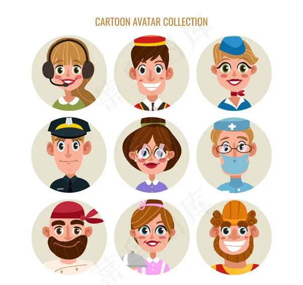 卡通职业人物头像ai矢量模版下载
