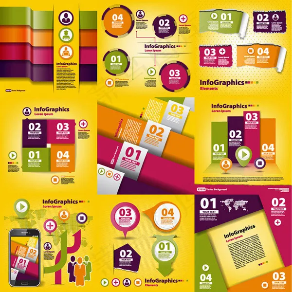 折纸信息图表eps,ai矢量模版下载