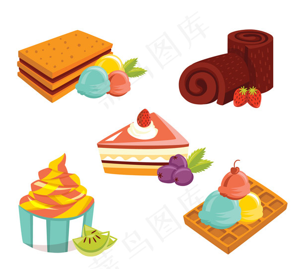 5款卡通甜品,背景元素
