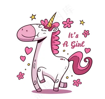 卡通粉色独角兽