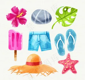 水彩绘夏季假日元素