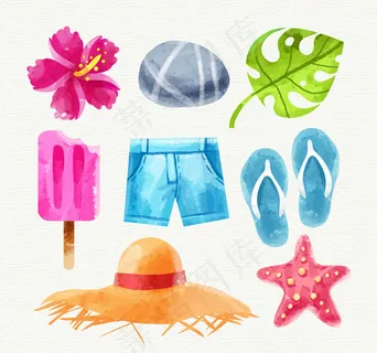 水彩绘夏季假日元素 水彩绘夏季假日元素