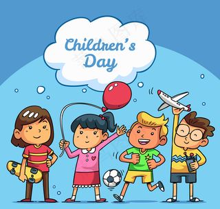 卡通玩耍的儿童