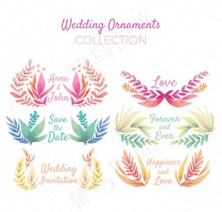 婚礼花草标签矢量