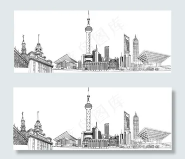 上海城市线稿 上海城市线稿