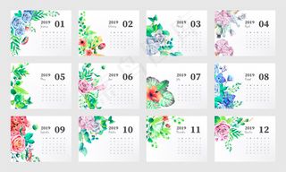 2019水彩花卉挂历