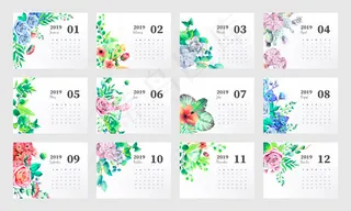 2019水彩花卉挂历