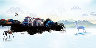 房地产水墨背景