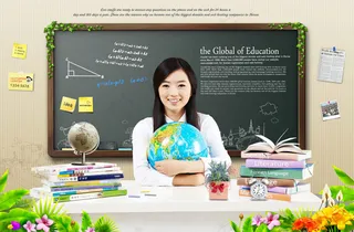 抱地球仪的女生