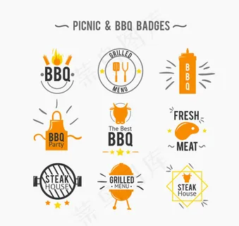 橙色野餐烧烤徽章