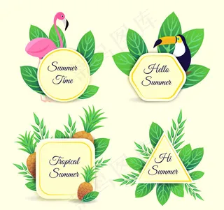 夏季花鸟标签矢量