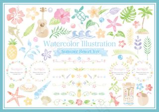 水彩绘夏季元素