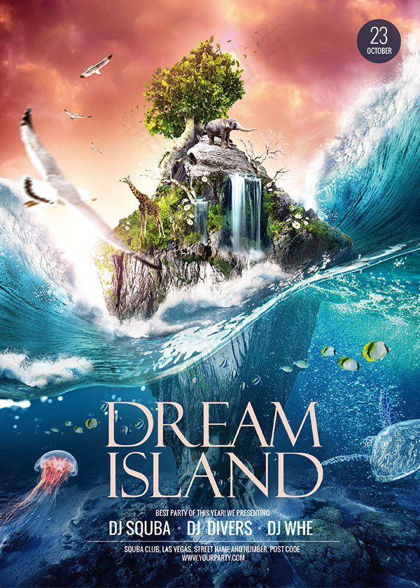 梦幻海洋夜店海(2550X3570(DPI:300))psd模版下载