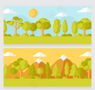 树木和雪山风景