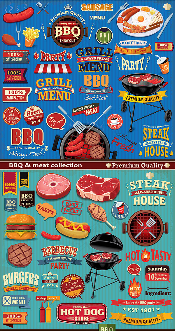 烤肉标签矢量,免抠元素