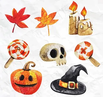 水彩绘万圣元素