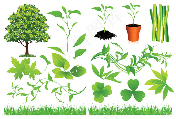 绿色植物矢量,免抠元素eps,ai矢量模版下载