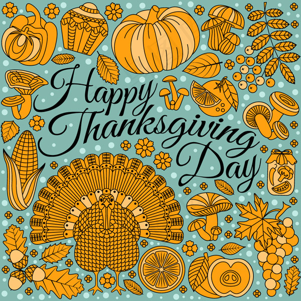感恩节火鸡和南瓜