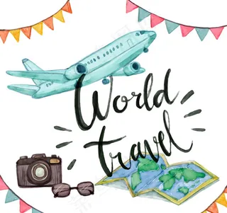 飞机旅行地图和照相机