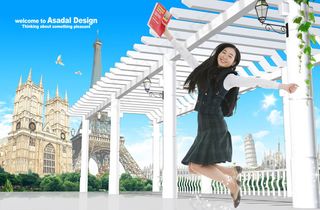 户外跳跃的少女