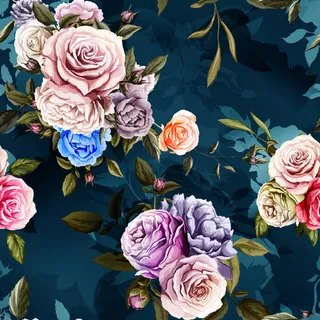 复古蓝色手绘花束