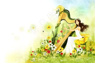 拨动琴弦的少女