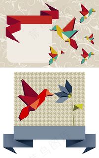 小鸟折纸花纹背景