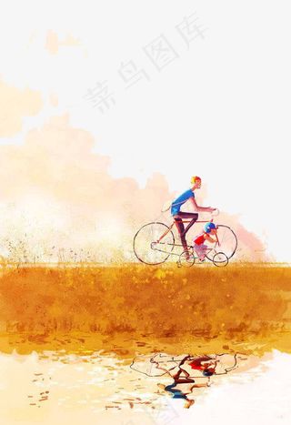 父子骑行插画