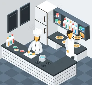 立体餐厅厨房内部