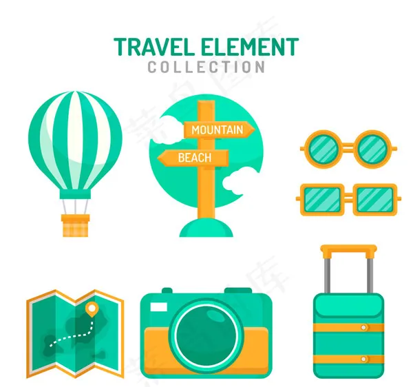 绿色旅行物品ai矢量模版下载
