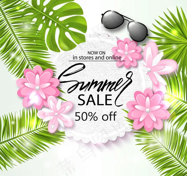 热带花草促销海报ai矢量模版下载