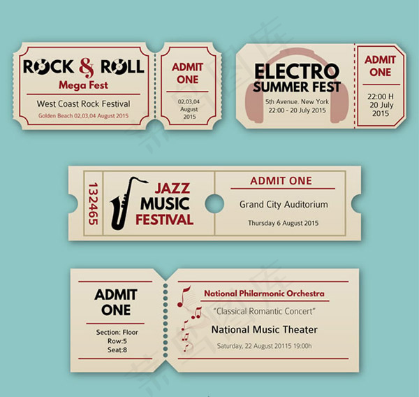 音乐会门票矢量ai矢量模版下载