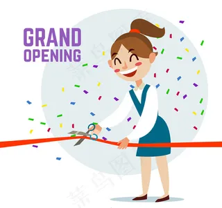 开业剪彩笑脸女子