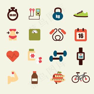 卡通健身图标,免抠元素