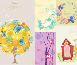 树木与边框插画