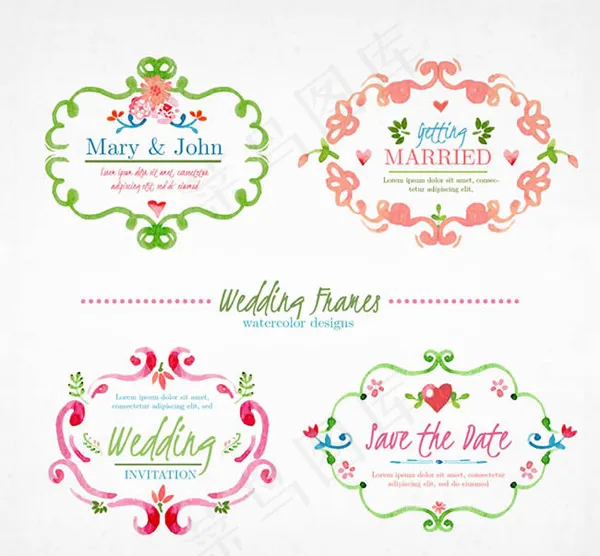 彩绘婚礼花纹框ai矢量模版下载