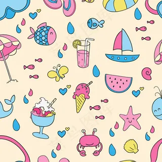 夏日元素无缝背景