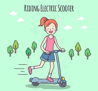 骑滑板车的女子