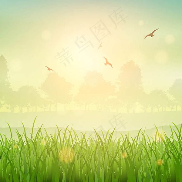 绿色草地自然风景eps,ai矢量模版下载