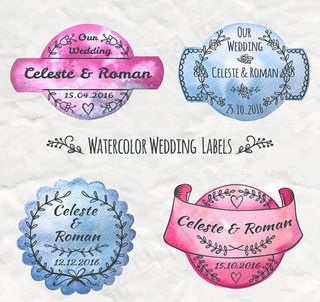 水彩绘婚礼标签,免抠元素