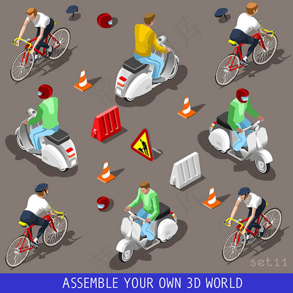 骑车的3D人物ai矢量模版下载