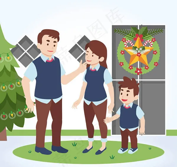 圣诞三口之家ai矢量模版下载