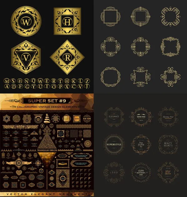 金色花纹边框ai矢量模版下载