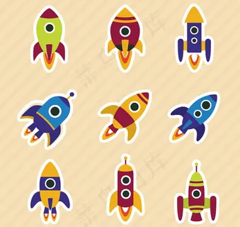 卡通火箭贴纸矢量