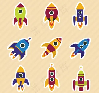 卡通火箭贴纸矢量