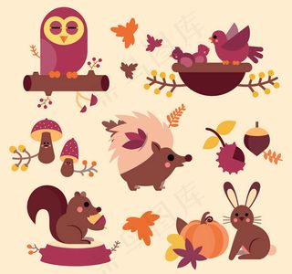 卡通秋季动物矢量