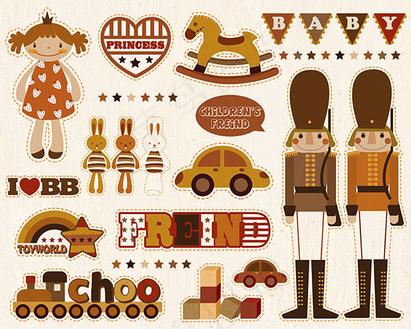 卡通兔子木马与积木