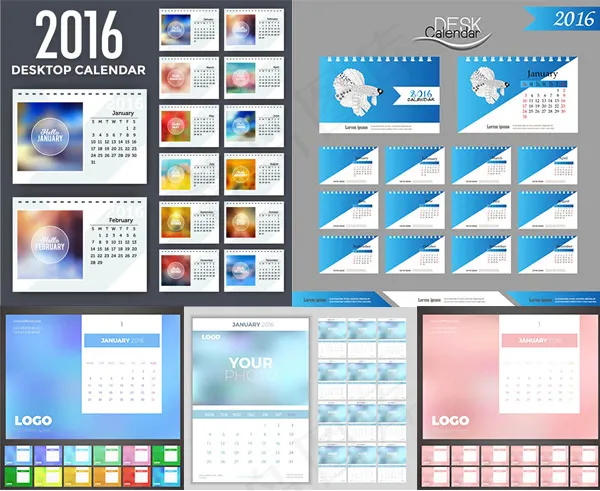 2016年日历主题eps,ai矢量模版下载