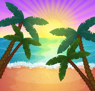 沙滩椰林大海风景 沙滩椰林大海风景