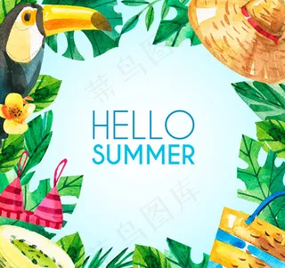 花草和大嘴鸟框架